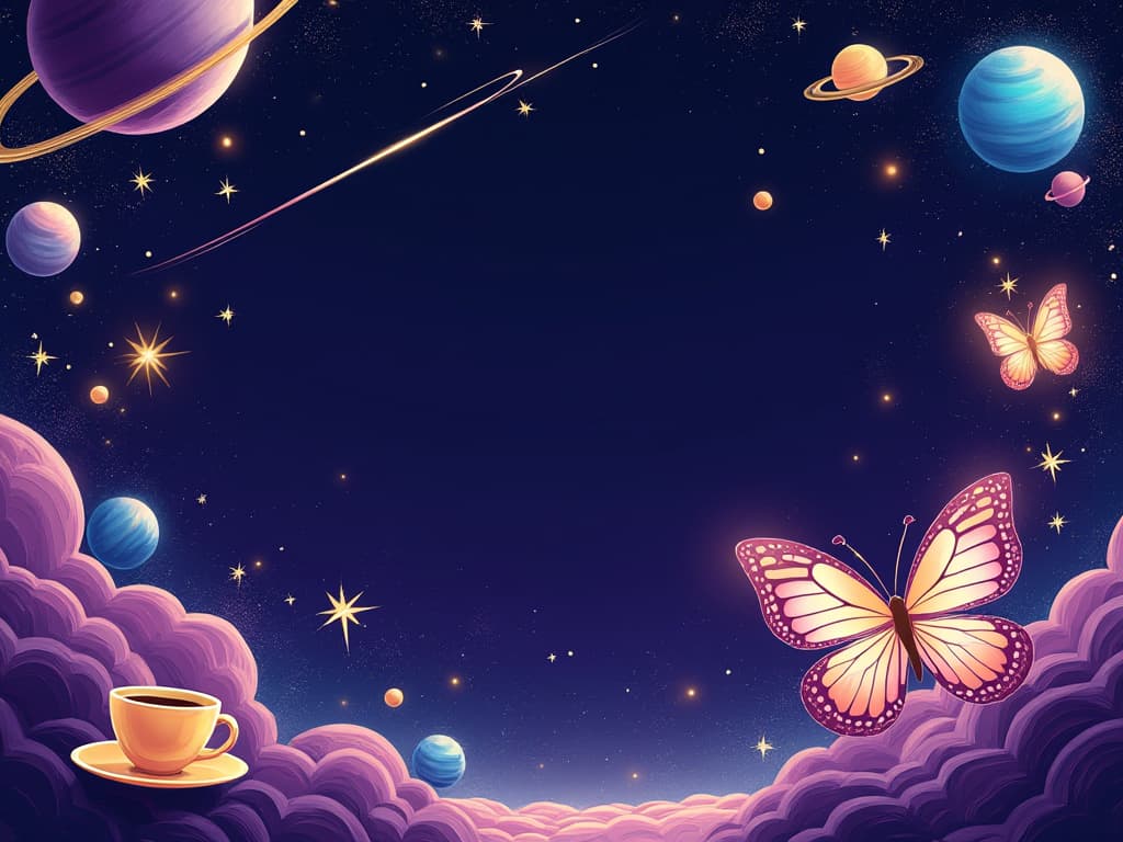 Space themed illustration with butterflies